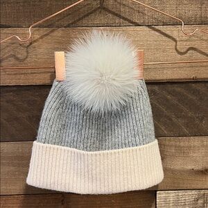 Mitchie's Women's 100% Wool Knitted Border Hat with Pom Pom in Pink Gray